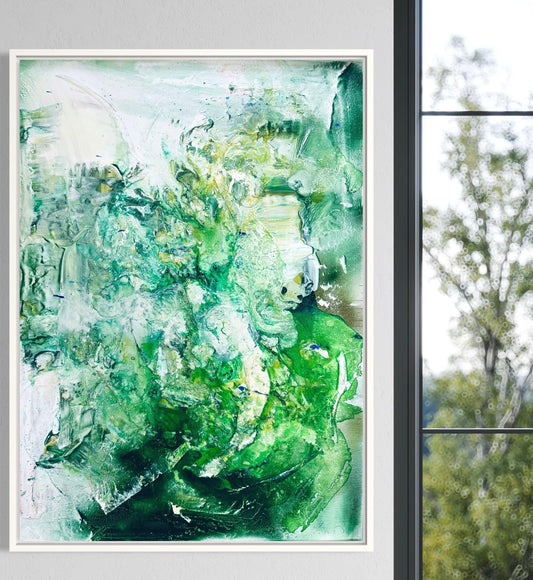 REPLAY THERESA KALLRATH KALLART WIEN ÖSTERREICH VIENNA FASHION NIGHT ART NIGHT KUNST UND MODE GREEN GRÜN LEINWAND ZEITNÖSSISCHE MALEREI AUS DÜSSELDORF SKANDINAVISCH ABSTRAKT BUNT
