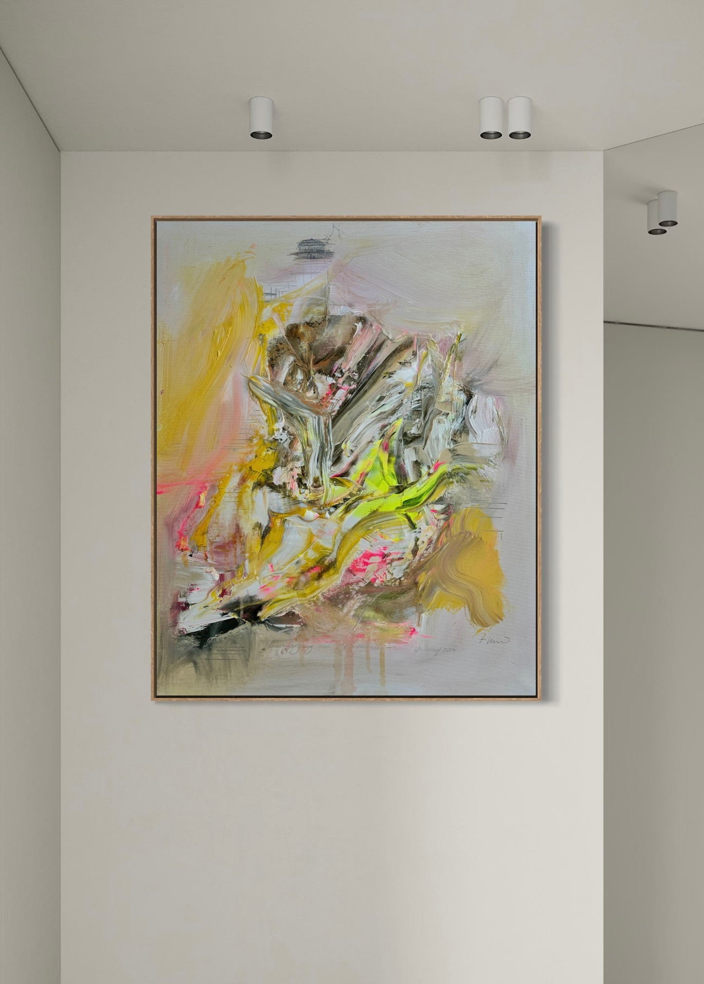 Abstrakte Leinwandarbeit – Zeitgenössische Kunst für moderne Räume
Diese originale Leinwandarbeit verbindet farbstarke abstrakte Malerei mit einer klaren, zeitgenössischen Formsprache. Entwickelt im Atelier in Düsseldorf, steht sie für den Ansatz von Theresa Kallrath: Malerei ohne Schwarz, mit maximaler Ausdruckskraft durch Farbe.
Die Komposition wirkt je nach Perspektive unterschiedlich – ruhig aus der Distanz, detailreich in der Nähe. Dadurch eignet sich das Werk sowohl für private Sammlungen als auch für