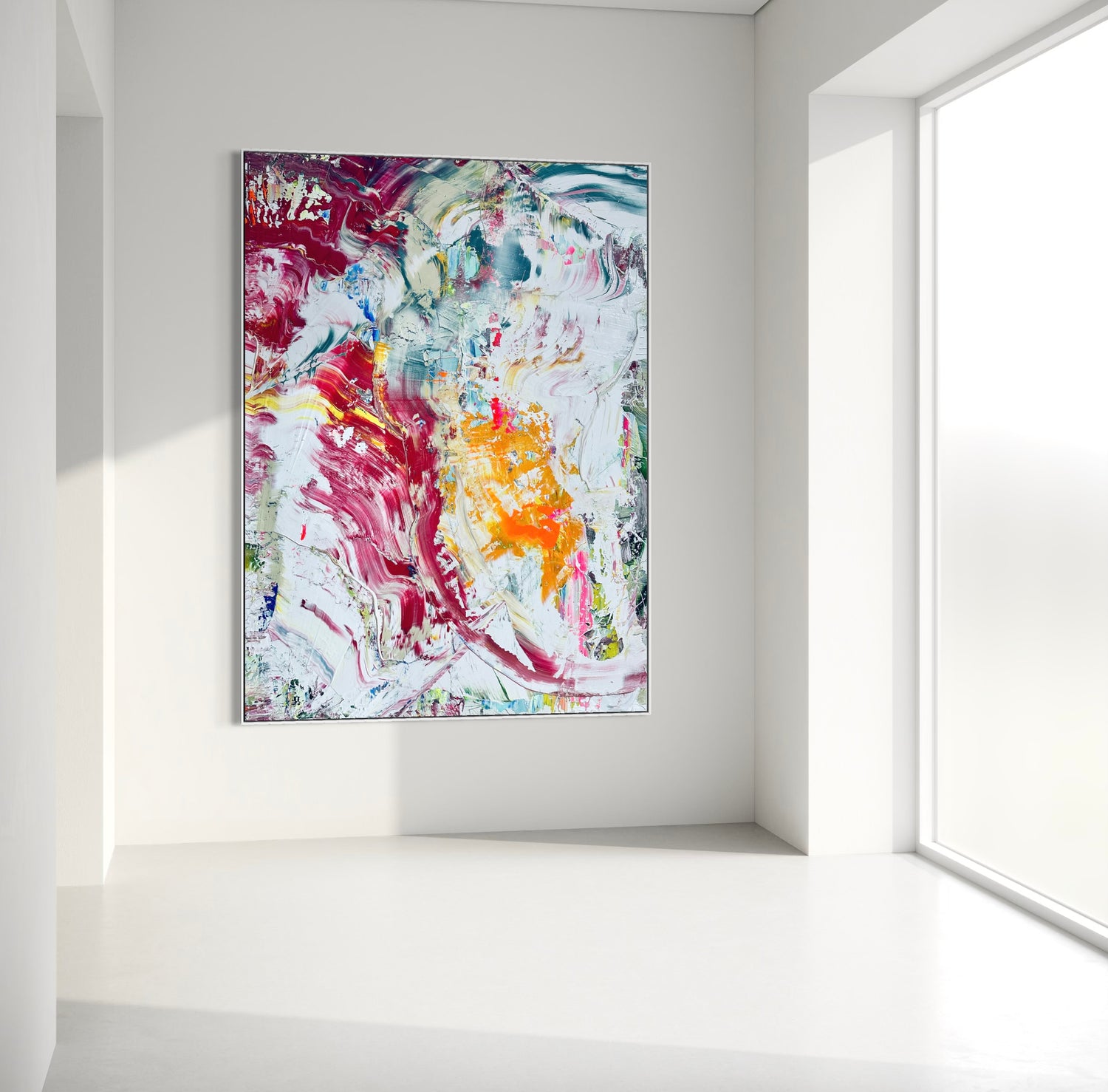 Leidenschaft für die abstrakte Malerei an der École des Beaux-Arts in Paris weiterentwickelt. Seit über zehn Jahren bin ich auf dem internationalen Kunstmarkt aktiv und zeige meine großformatigen, farbenfrohen Werke in Sammlungen, Ausstellungen und Galerien. Doch so sehr ich diese Bühne schätze, so sehr liegt mir auch der persönliche Kontakt zu Kunstliebhaber*innen und Kunstinteressierten am Herzen.
Kunst ohne Schwarz: Ein Spiel der Farben und Emotionen
Meine Bilder sind eine Liebeserklärung an die Farben. 