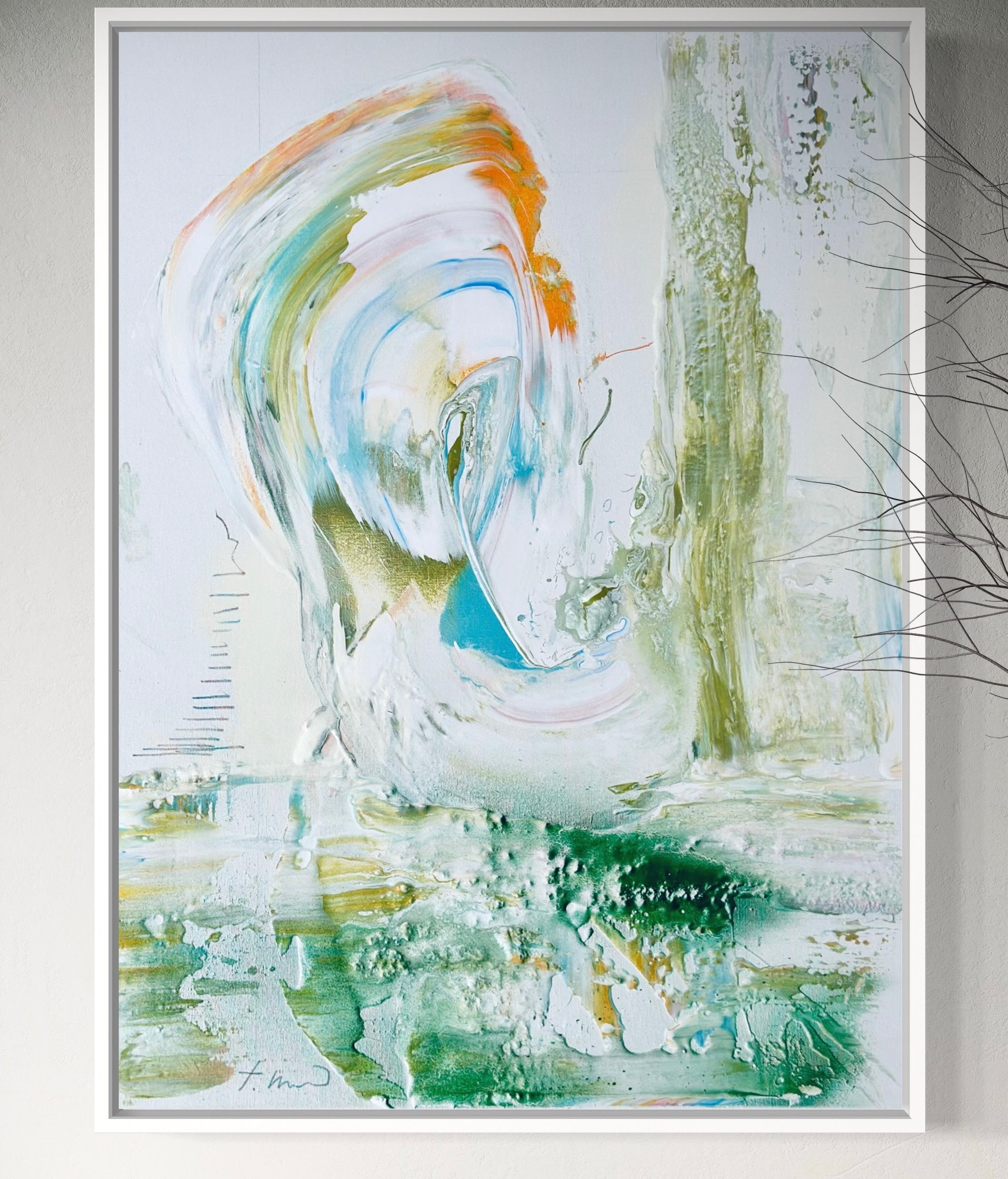  originale Leinwandarbeit entstand im Atelier in Düsseldorf und steht exemplarisch für die zeitgenössische, farbstarke Malerei von Theresa Kallrath. 